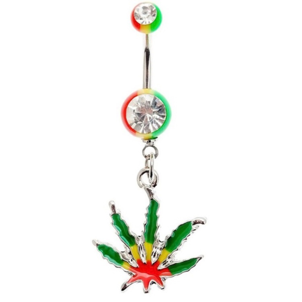 Rasta Navel-Ring Belly-Ring Multicolored Pot Leaf Weed The Devil’s Lettuce New